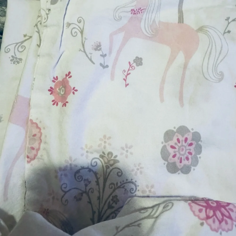 Pottery Barn Pink and White Unicorn Duvet Cover Set